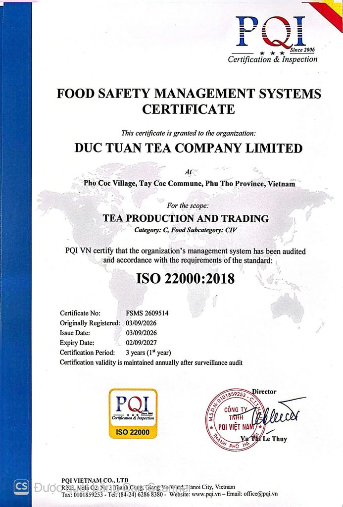 Giấy chứng nhận hệ thống quản lý ATTP ISO 22000:2018