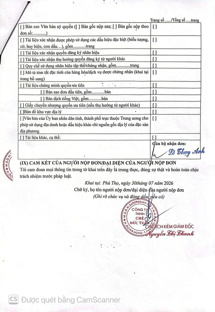 Tờ khai đăng ký nhãn hiệu